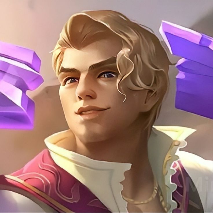 a man with blonde hair wearing a purple outfit