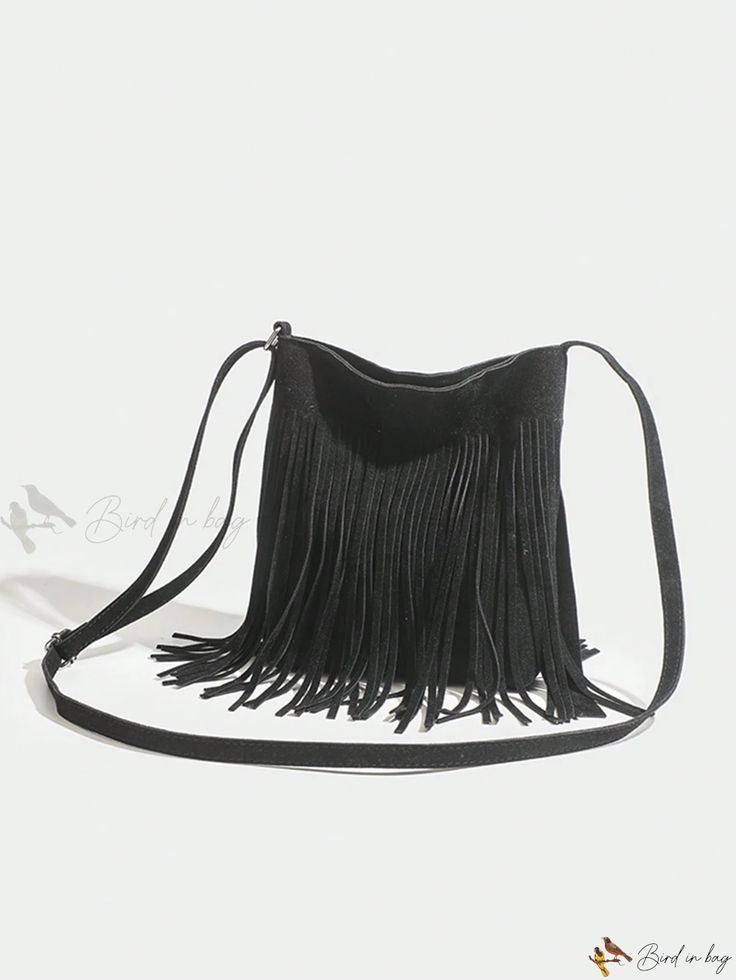 Bird in Bag - Stylish Tassel Shoulder Bag: Exquisite Korean Design, Contemporary Fashion Crossbody Bag for Women Trendy Shoulder Bag With Tassels, Trendy Fringe Bags For Shopping, Trendy Fringe Satchel Shoulder Bag, Trendy Fringed Satchel Shoulder Bag, Trendy Satchel Bag With Fringe, Black Casual Bags With Tassels, Casual Black Bags With Tassels, Trendy Fringed Satchel Bag, Trendy Fringe Satchel Bag