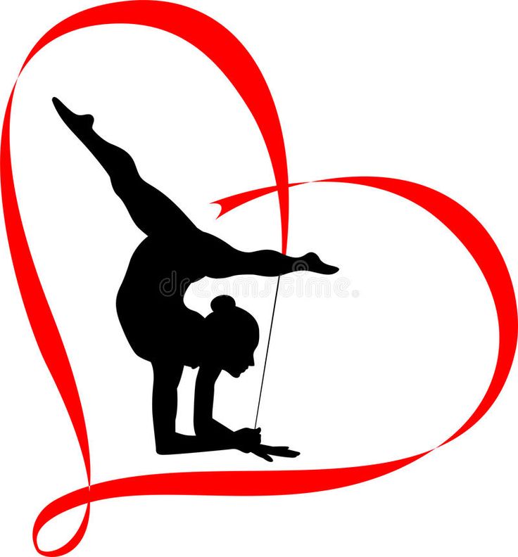 the silhouette of a woman doing acrobatic exercises with a heart shaped background royalty illustration