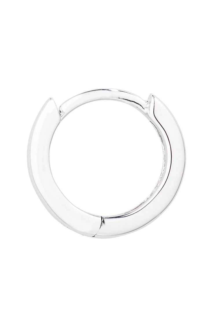 Handcrafted in polished 14-karat white gold, these petite everyday hoops hug your ears for a tailored look. 3/8" hoop diameter   14k gold   Imported Everyday Huggie Earrings With Shiny Finish, Timeless Round Huggie Earrings With Polished Finish, Classic Halo Huggie Earrings As Gift, Small Hoop Single White Gold Earring, Classic Small Hoop Huggie Earrings With Halo, Modern White Gold Halo Earrings, Everyday White Gold Huggie Rings, Shiny Finish Hoop Huggie Earrings For Everyday, Everyday Shiny Huggie Hoop Earrings