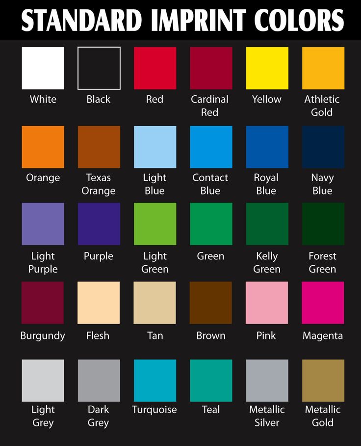 the color chart for standard imp print colors