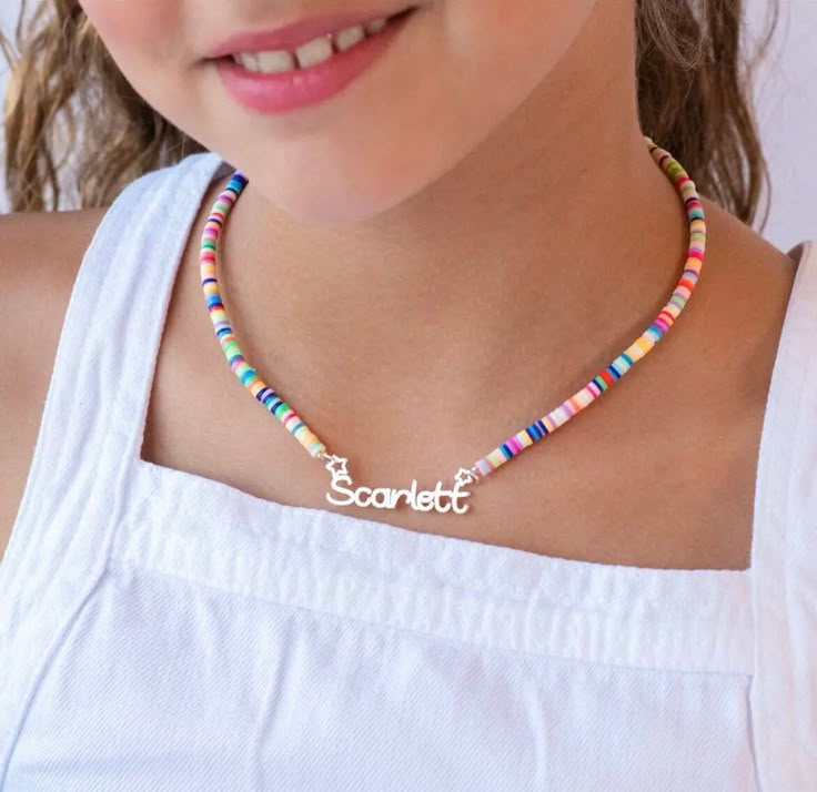 Beads Name, Jewelry For Kids, Claw Necklace, Necklace For Girls, Gifts For Daughter, Necklace Name, School Birthday, Surprise Her, Nameplate Necklace