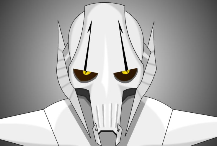 a cartoon character with yellow eyes wearing a white suit and gas mask looking at the camera