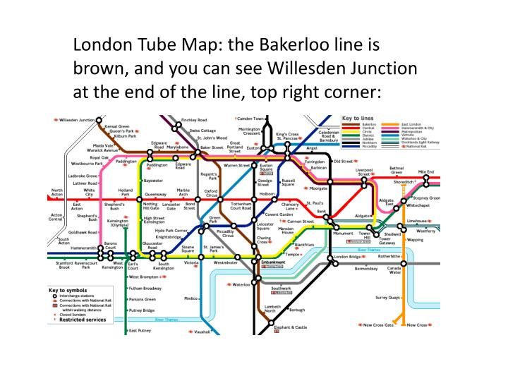 the london tube map is brown, and you can see wilesden junction at the end of the line, top right corner