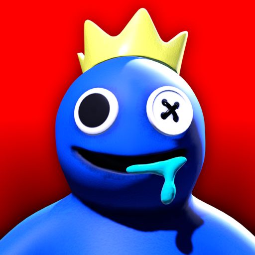 a cartoon character with a crown on his head and eyes looking at the camera while standing in front of a red background