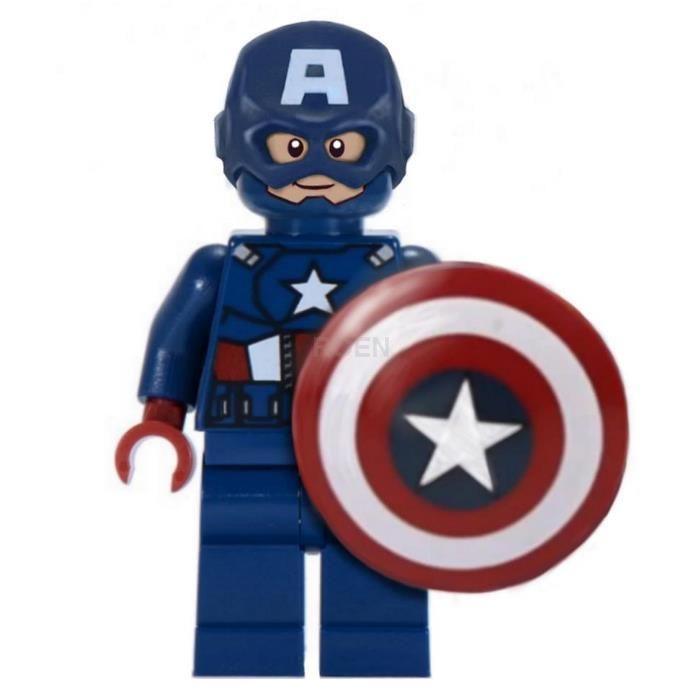 a lego captain america figure with a shield on it's chest and face is shown