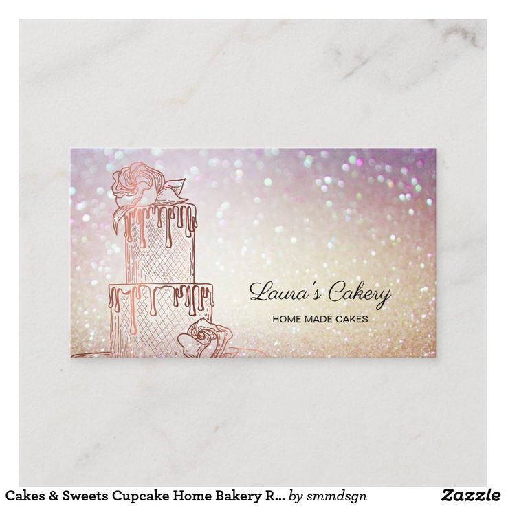 a business card for cakes and sweets with an image of a cake on the front