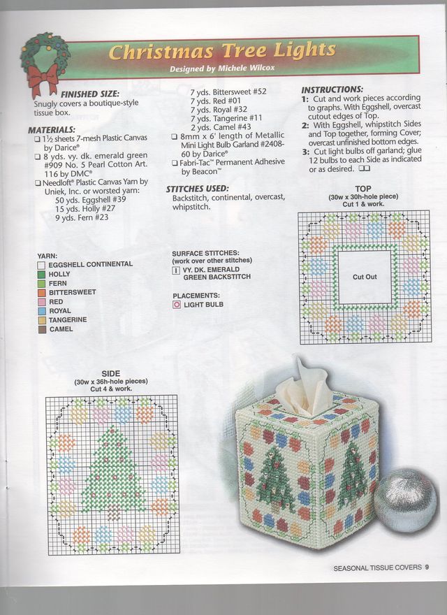 a cross stitch christmas tree lights pattern on a white background with instructions to make it