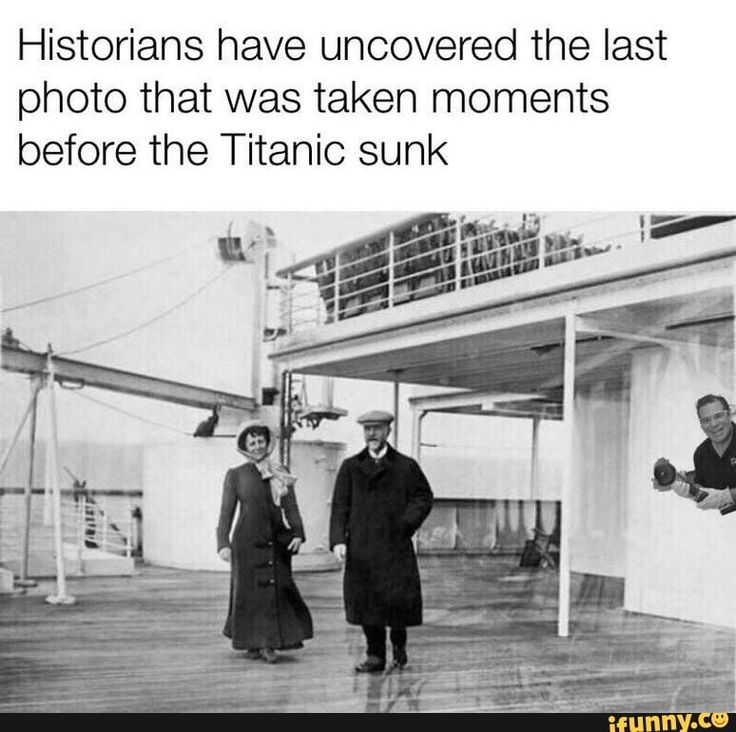 two people walking on a wooden floor in front of a building with the caption, historic have uncovered the last photo that was taken moments before the titanic sunk