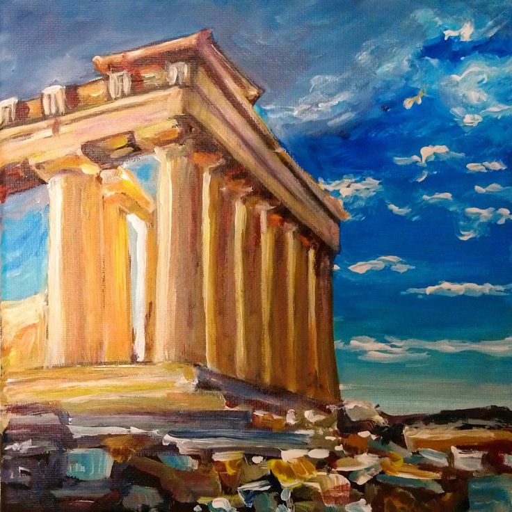 an oil painting of the parthenon in acrylic paint