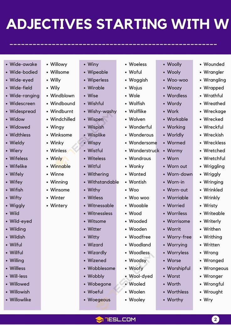 555 Adjectives that Start with W (W Adjectives in English) • 7ESL ...