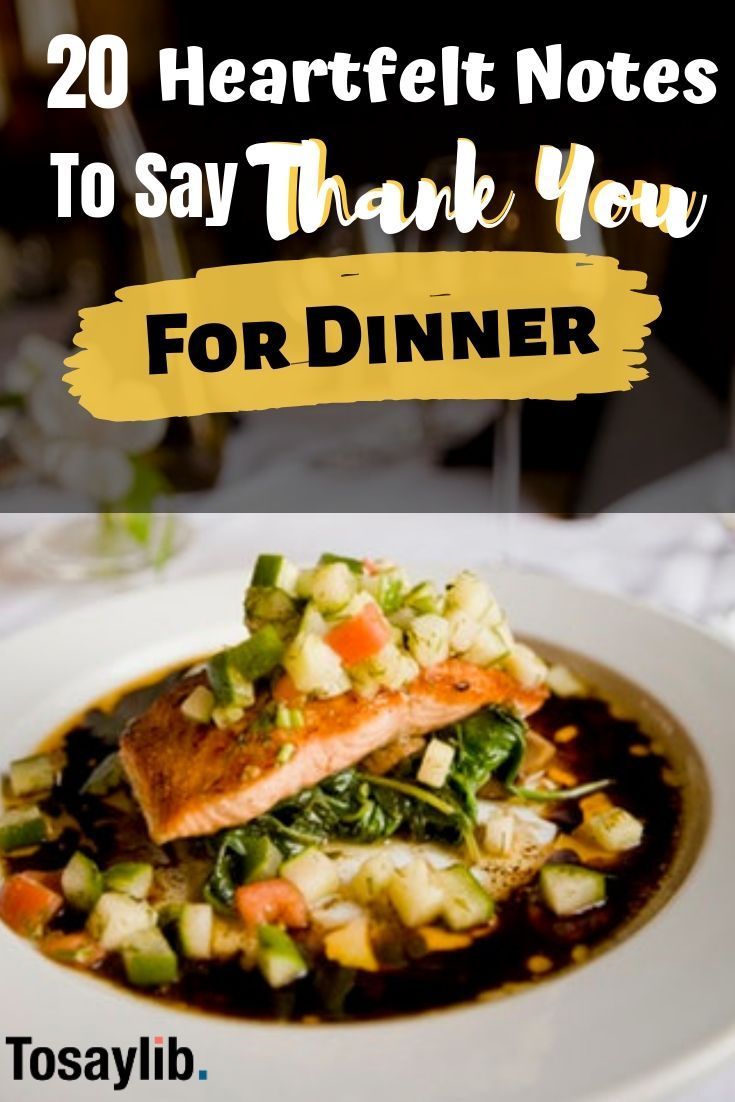 a white plate topped with food and text that reads 20 hearty notes to say thank you