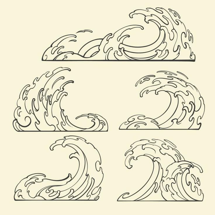 four different types of waves in the shape of an oar and one is black on white