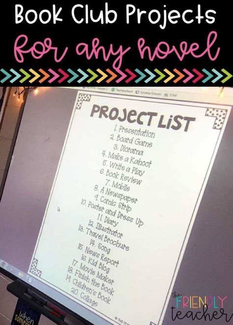 a project list on a computer screen with the title book club projects for any novel