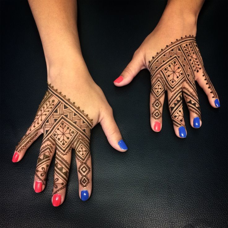 two hands with hendi designs on them and one hand painted red, white and blue