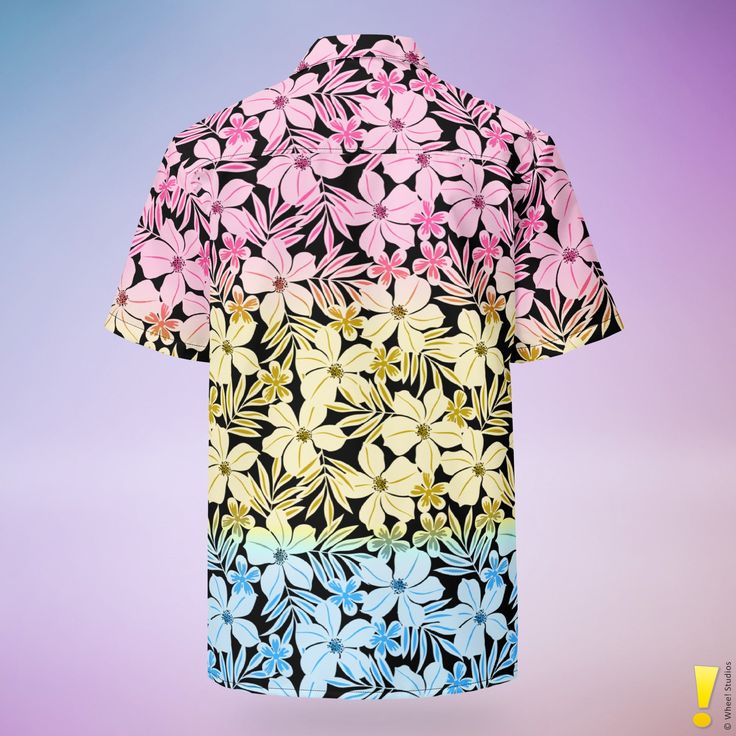 Celebrate Pansexual Pride in Paradise! Embrace the beauty of love in all its forms with our Pansexual Pride Aloha Hawaiian Shirt! Designed for the vibrant LGBTQ+ community, this eye-catching tropical floral design, blooming in a captivating ombre blend of pink, yellow, and blue inspired by the Pansexual Pride flag, is your ultimate statement of self-love, acceptance, and queer joy. Imagine yourself basking in the sun, surrounded by loved ones, radiating confidence and pride in a shirt that perfe Tropical Hawaiian Shirt With All Over Print For Vacation, Tropical All Over Print Tops For Beach Season, Multicolor Printed Hawaiian Shirt For Spring, Spring Multicolor Printed Hawaiian Shirt, Tropical Multicolor Shirt For Spring, Hawaiian Floral Print Beach Tops, Multicolor Tropical Shirt For Spring, Tropical Style Multicolor Print Beach Tops, Tropical Multicolor Print Beach Tops