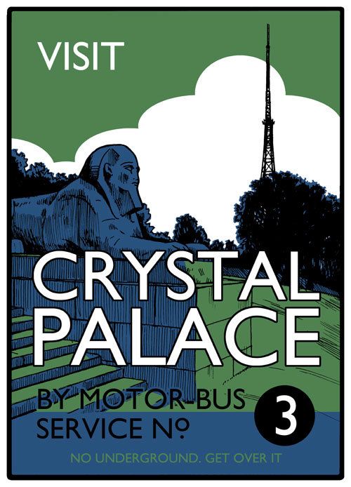 a sign that says crystal palace by motorbus service no 3