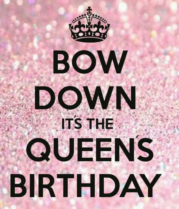 a pink glitter background with the words bow down it's the queen's birthday