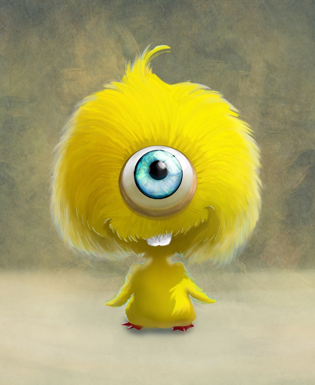 a cartoon character with big eyes and yellow hair