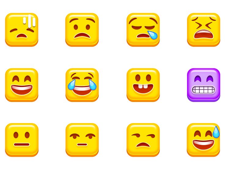 various emoticions are grouped together in the form of square faces with different expressions