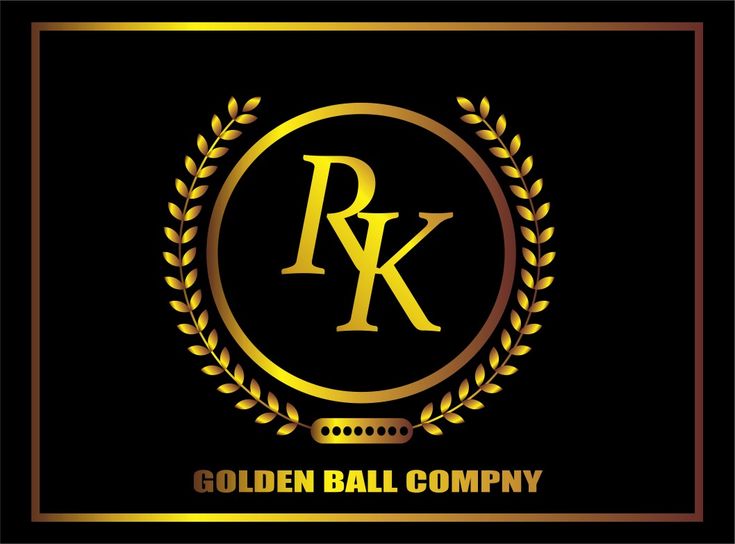 the golden ball company logo with an oval frame and laurel wreath around it on a black background