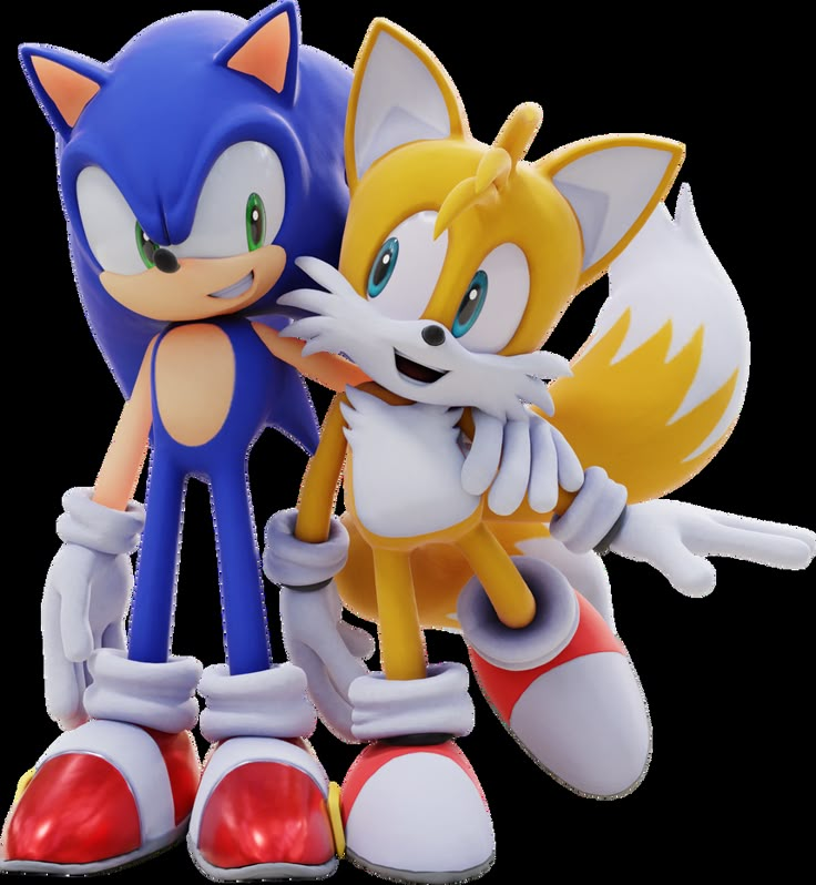 two sonic and tails figurines standing next to each other in front of a white background