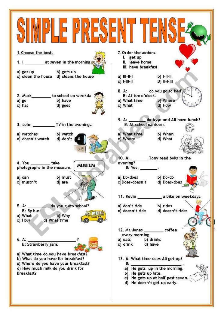 a simple present tense worksheet with pictures and words to help students learn english