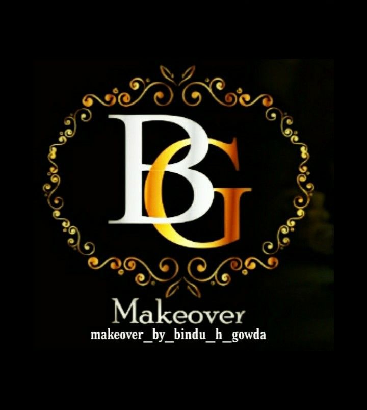 the logo for makeover maker by bindu'h gowda, which is gold and black