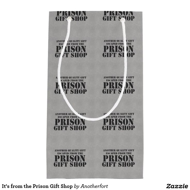 a gray paper bag with the words prison gift shop on it's front and bottom