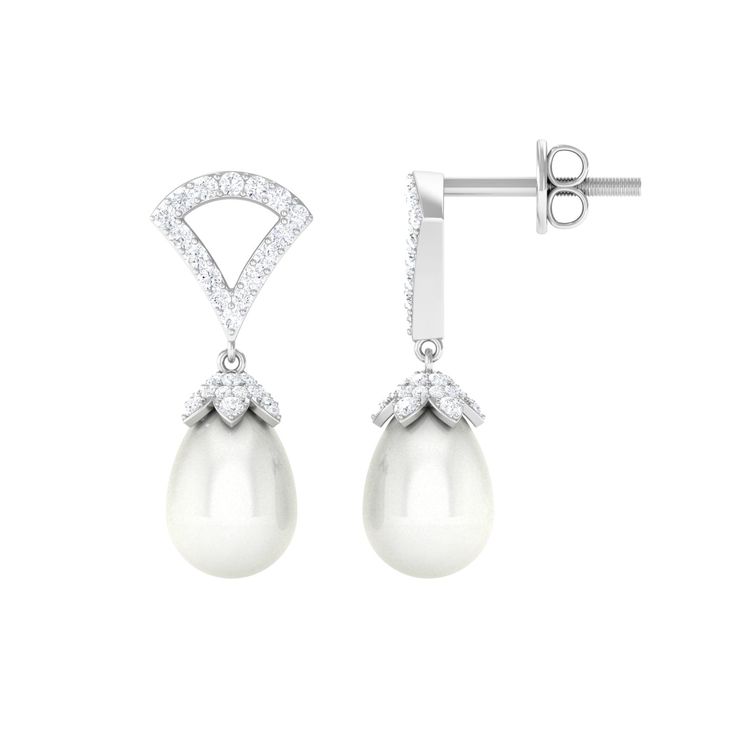 Product Details Radiate trendiness and chic style with Freshwater Pearl Contemporary Earrings, featuring divine drop-shaped pearls for an exquisite look. Product Information SKU SHP-EARRINGS062210030 Weight 1.44 gm (Approximate) FRESHWATER PEARL INFORMATION No.of Stones 2 Pieces Total Weight 5.48 Carat (Approximate) Dimension(approx) Drops-6X9 mm-2 Pcs Color White Cut Brilliant Shape Drops Setting Type Bead-Set Quality Grade AAA DIAMOND INFORMATION No.of Stones 80 Pieces Total Weight 0.56 Carat Pear-shaped Pearl Drop Bridal Earrings In White Gold, Classic White Teardrop Earrings With Diamond Accents, White Gold Bridal Earrings Teardrop Elegant Design, Elegant Teardrop White Gold Bridal Earrings, Elegant White Gold Teardrop Earrings For Formal Occasions, Elegant White Gold Teardrop Earrings For Formal Events, Elegant White Gold Teardrop Bridal Earrings, Luxury Pear-shaped Pearl Drop Diamond Earrings, White Drop Earrings For Evening