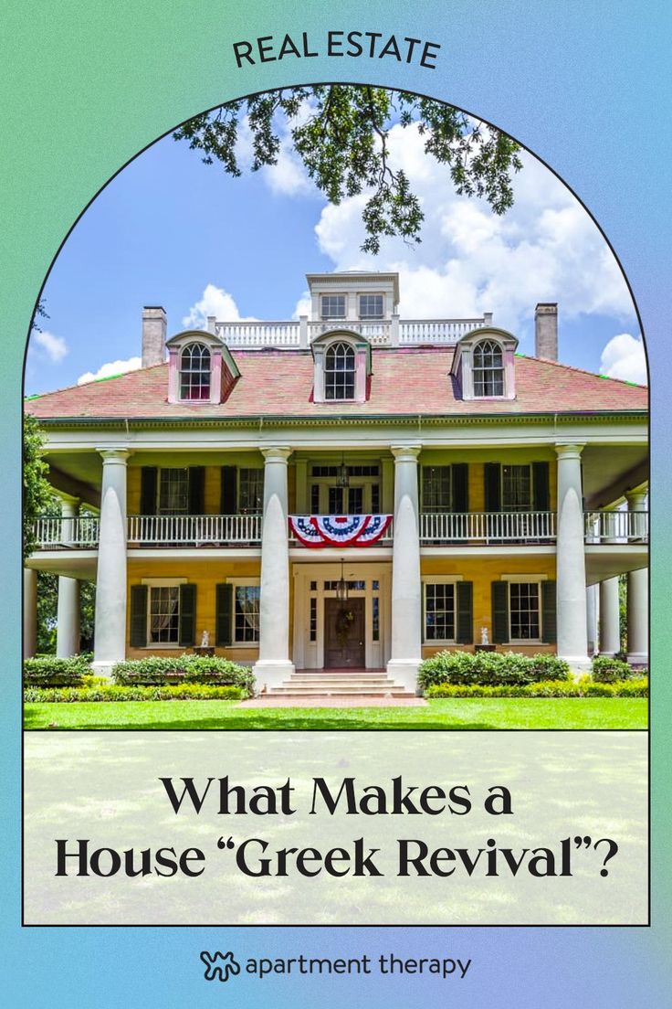 what makes a house'greek revival? - real estate magazine cover with an american flag on the front porch