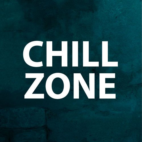 the words chill zone are white against a green background