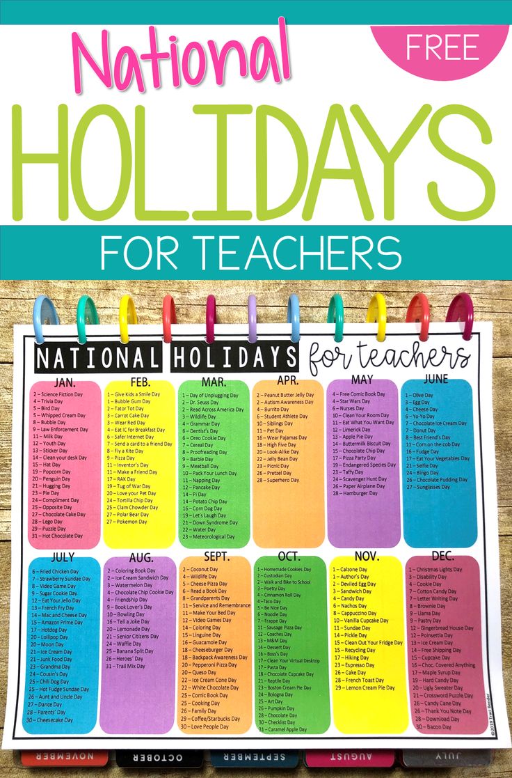 NATIONAL HOLIDAYS CALENDAR for Teachers National holiday