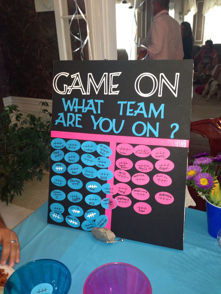 a game on sign sitting on top of a table next to plates and bowls filled with food