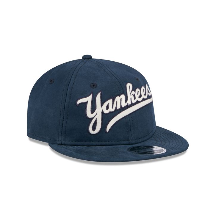 the new york yankees cap is shown in blue and white, with an embroidered logo on it