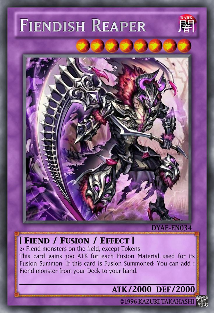 a card with an image of a dragon on it's back and the words fiendish reaper