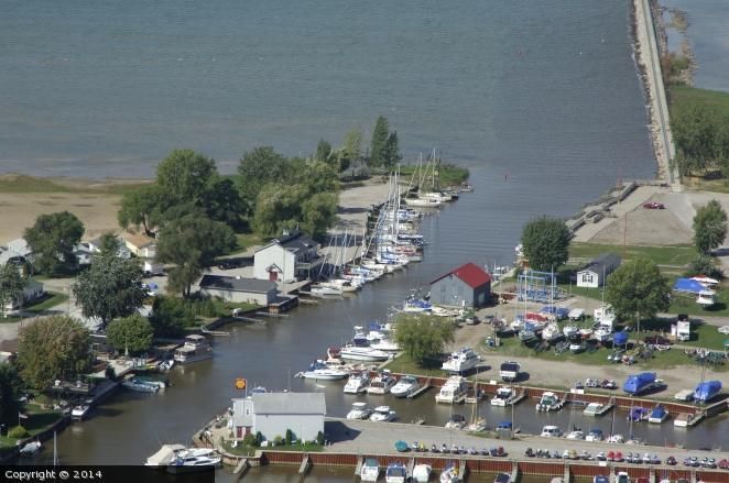 an aerial view of boats docked at a marina