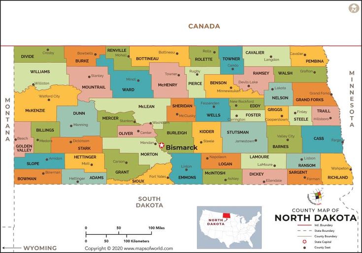 North Dakota County Map, ND County Map in 2022 | County map, North ...