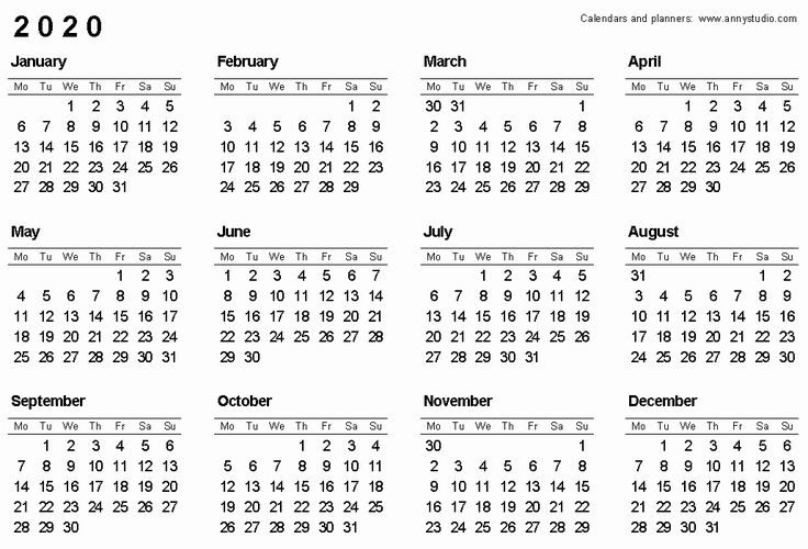 Free Printable Calendar 2020 Uk | 12 month calendar printable, Free ...