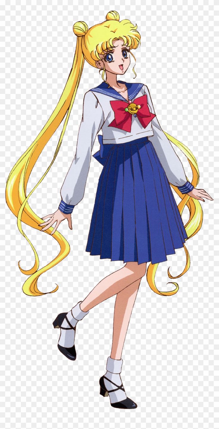 sailor girl with long blonde hair and blue dress