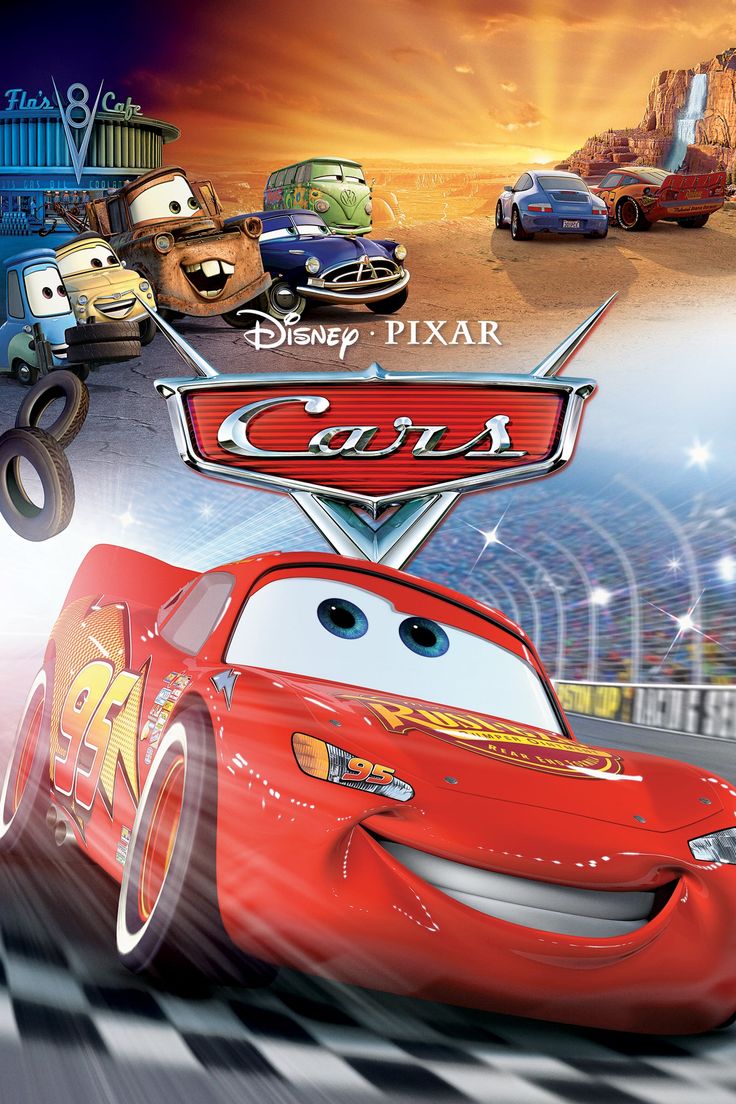 the cars movie poster with characters from disney and pixar on it's back