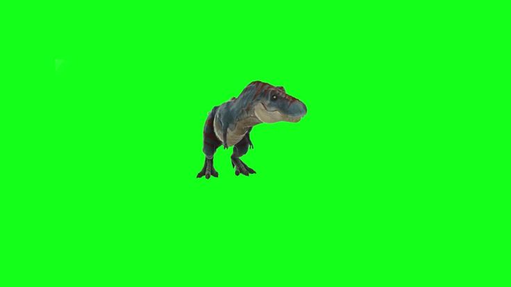 a dinosaur is walking on its hind legs against a green screen, looking at the camera