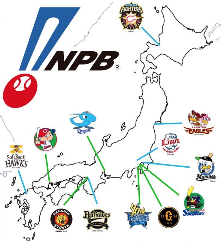 a map with different sports logos on it and the names of major teams in each country