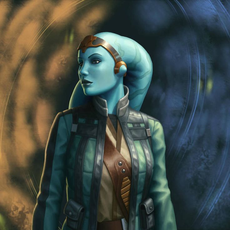 a woman with blue hair wearing a green jacket and brown pants is standing in front of an abstract background