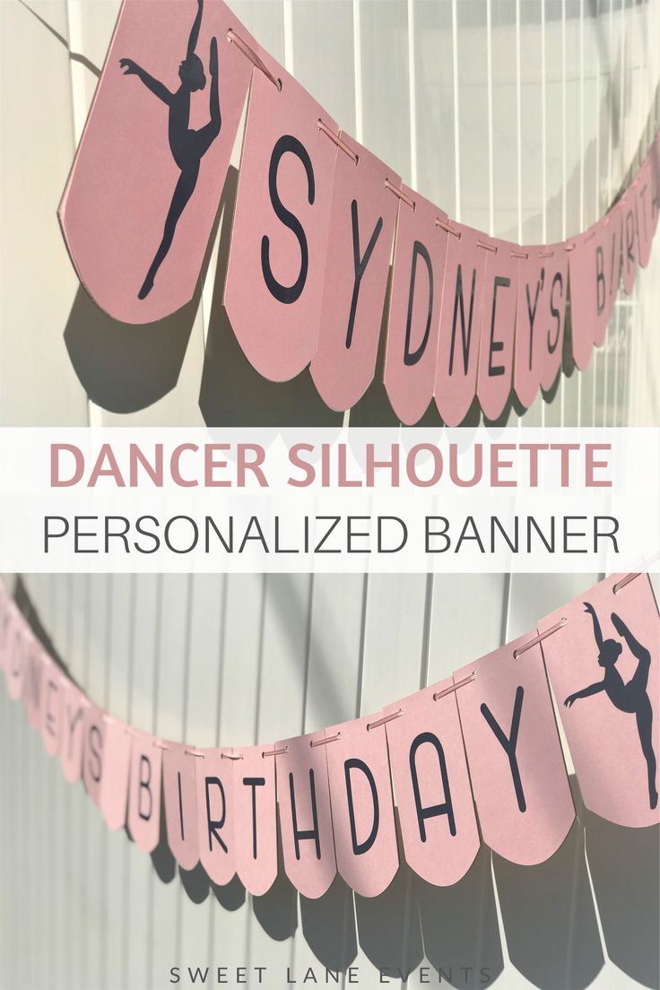 pink banner with dancer silhouette and personalized banner for birthday or any special occasion party