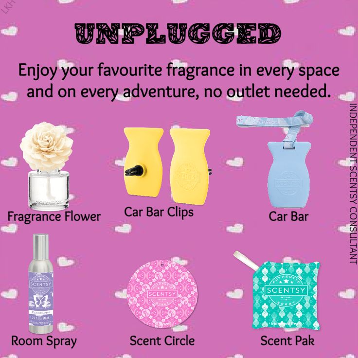 a pink poster with different types of perfumes on it and the words unplugged