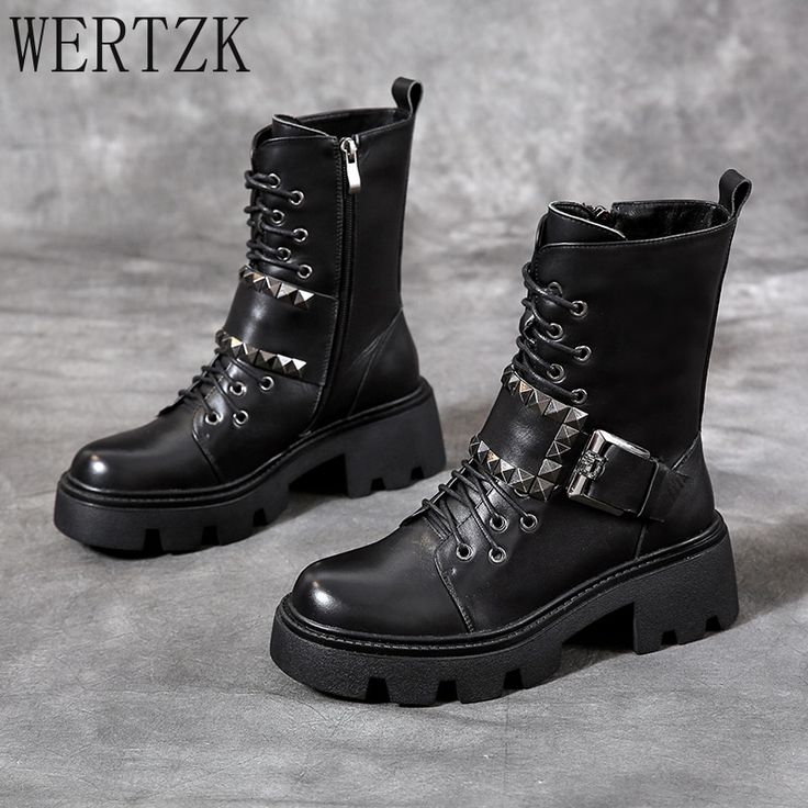 Shipping: Worldwide Express Shipping AvailableDelivery time: 7-15Days Fast ShippingReturns: Fast refund, 100% Money Back Guarantee.Brand Name: WertzkBoot Type: Motorcycle bootsShaft Material: PUOutsole Material: RubberUpper Material: PUOrigin: Mainland ChinaCN: ZhejiangSeason: Spring/AutumnInsole Material: LatexHeel Type: Square heelLining Material: SyntheticBoot Height: Mid-CalfItem Type: BootsFashion Element: RivetDepartment Name: AdultToe Shape: Round ToeHeel Height: High (5cm-8cm)With Platfo Women's Motorcycle Boots, Gothic Boots, Military Combat, Up Shoes, Motorcycle Boots, Punk Rock, Chunky Heels, Black Boots, Combat Boots