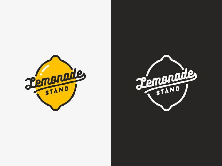 the lemonade stand logo is shown in two different colors and font styles, one for each