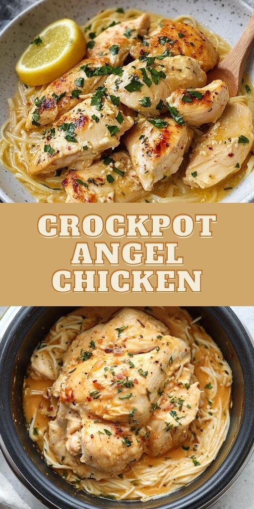 This Creamy Crockpot Angel Chicken Recipe is your go-to comfort food! 🍝🍗 Tender chicken in a rich, creamy sauce served over angel hair pasta will make your taste buds sing. Perfect for busy weeknights or cozy family dinners, it’s a slow cooker favorite! Pair with garlic bread for a complete meal. 🧄🥖 #CrockpotRecipes #AngelChicken #ComfortFood #ChickenDinner #SlowCookerMeals 🍗 Angel Chicken Recipe, Chicken Tenders Crockpot, Angel Chicken Pasta, Dump And Go Crockpot Dinners, Garlic Chicken Crockpot, Dump And Go Crockpot, Angel Chicken, Chicken Breast Crockpot, Crock Pot Dinner