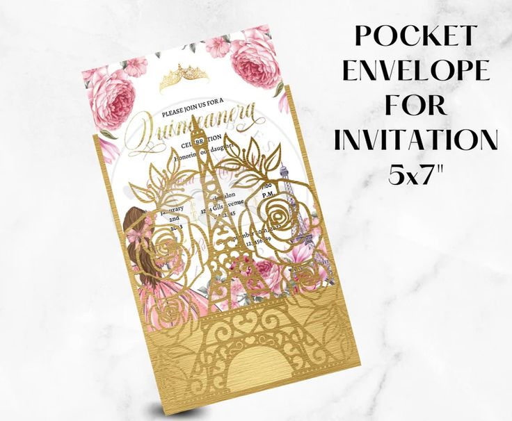 5x7 Paris Quinceanera Pocket Invitation SVG, PNG, DXF, Mis Quince ...